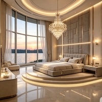 Lit capitonné de luxe HJ HOME avec panneau mural de tête de lit modulaire et éclairage LED, personnalisation OEM ODM pour villa, hôtel, salle d'exposition