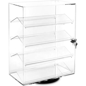 Premium 360-Degree <strong>Rotating</strong> Acrylic <strong>Display</strong> <strong>Case</strong> 4 Removable Shelves with Key Lock for Sunglasses Jewelry Collectibles - Product Image 2