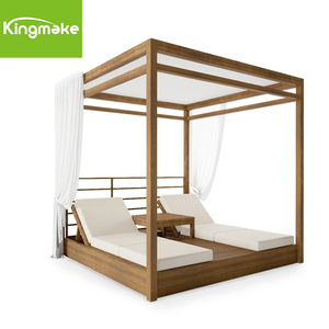 <span class=keywords><strong>Lit</strong></span> de soleil en bois de teck de salon extérieur haut de gamme avec rideau ensemble de jardin populaire en alliage d'aluminium finition du bois - Product Image 3