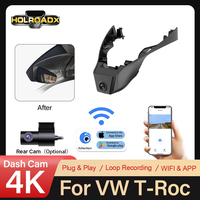 Enregistreur vidéo 4K UHD double objectif avant/arrière pour Volkswagen T-Roc 2017-2025 avec GPS, vision nocturne, application/WiFi, Plug&Play et enregistrement en boucle automatique
