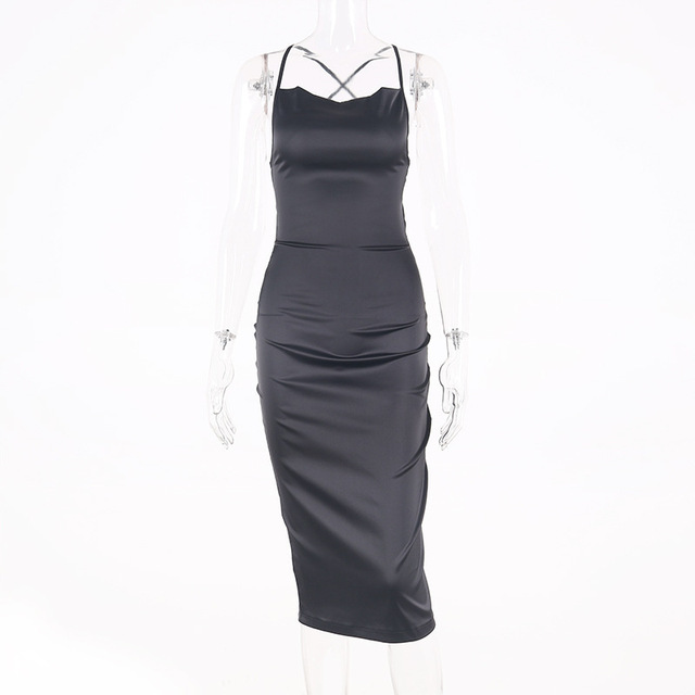 2025 New Satin Lace up Summer Women Bodycon Long Midi Vintage Backless Elegant Party Outfits Sexy Club Clothes Dress Robe