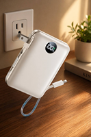 Batterie externe portable avec câbles intégrés, prise murale, 10000 mAh, Li-Polymère, 4 sorties, charge rapide USB-C 22,5 W, format slim, affichage LED, beige