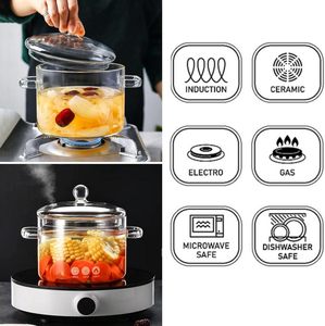 1300ml 1500ml 2000ml Olla <span class=keywords><strong>de</strong></span> cocina <span class=keywords><strong>de</strong></span> vidrio resistente al calor transparente <span class=keywords><strong>de</strong></span> grado alimenticio - Product Image 3