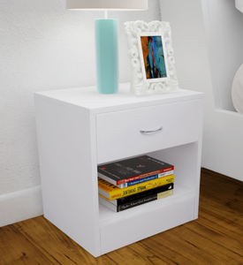 <span class=keywords><strong>Mesita</strong></span> de <span class=keywords><strong>Noche</strong></span> Pequeña de Madera Blanca Rústica Moderna, Mueble de Dormitorio, Mesa Auxiliar Alta con Dos Cajones, Panel Multiusos Ecológico - Product Image 5
