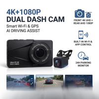 4K Çift Kameralı Ön ve Arka 1080P Dahili WiFi GPS AI ADAS Araç Kamerası 3" IPS 24 Saat Park Monitörü DVR Video Kaydedici