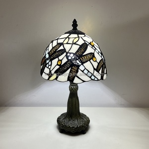 Lámpara de Vidrio Tiffany LongHuiJing de 8 Pulgadas, Estilo Escandinavo, Flexible, Ecológica, Simple, Hecha a Mano, con Diseño de Libélula Azul Marino - Product Image 1