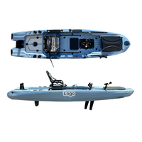 Nouveau Kayak à Pédales de 3,65 m en PE, avec Moteur Monoplace et Grandes Trappes, Idéal pour le Surf et la Pêche en Rivière