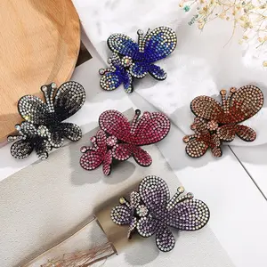 Horquilla de mariposa de imitación de estilo francés para mujer, horquillas de flores de diamantes de imitación coloridas, Clip de pelo de mariposa de diamante de lujo