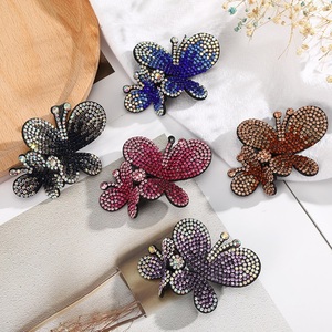 Horquilla de mariposa de imitación de estilo francés para mujer, horquillas de flores de diamantes de imitación coloridas, Clip de pelo de mariposa de diamante de lujo - Product Image 1