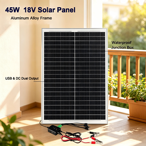 Panneau solaire monocristallin 45W 18V avec sortie USB multiple, chargeur solaire portable pour <span class=keywords><strong>batterie</strong></span> de voiture, <span class=keywords><strong>camping</strong></span> - Product Image 1