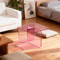 Table d'appoint en acrylique rose de petite taille, moderne et de haute qualité, table de salle de bain minimaliste multifonctionnelle, bureau d'angle pour gagner de la place