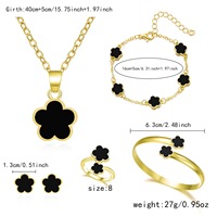 Set de Bijoux assorti - Collier Porte-bonheur 5 Feuilles, Bracelet, Bague & Boucles, en Alliage Mode Femme