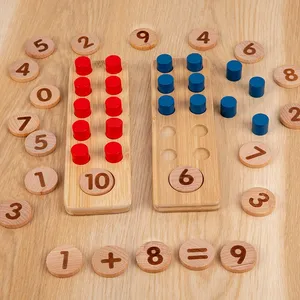 QINGTANG Educational Math Counting Toys 0-10 numbers matching game wooden Number Board