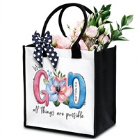 Sac fourre-tout pour femmes chrétiennes - Sac de voyage en toile avec verset biblique 'Avec Dieu, tout est possible' - Cadeau pour amies, collègues