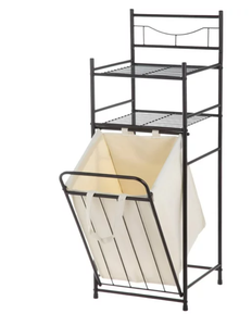 High Quality Steel 2-Shelf Standing Type Bathroom Storage <strong>Tower</strong> with <strong>Hamper</strong> and Laundry Basket for Clothing Organization - Product Image 1