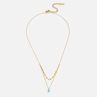 Collier pendentif goutte d'eau en opale double couche en argent sterling 925 plaqué or 18 carats pour femme, bijoux de luxe en gros