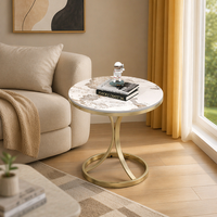 Table d'appoint ronde avec plateau en pierre frittée, cadre en métal noir, table d'appoint à double niveau, style moderne minimaliste pour canapé, salon