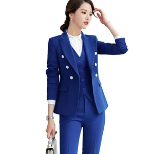 High-quality 3 Piece Set Double-breasted Formal Pant Suit Office Lady Uniform Designs Women Keep Slim Blazer and Pant