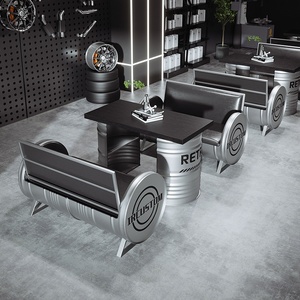 Muebles de barra de Metal duraderos industriales <span class=keywords><strong>modernos</strong></span>, sofá de camión transparente, combinación de silla de mesa de barril de aceite creativo para cafetería, barra de té de la leche - Product Image 2