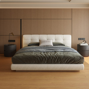 Cama Doble de Estilo Italiano Minimalista con Marco de Pino y Tela de Algodón y Lino, para Villa, Apartamento, Dormitorio Principal, Diseño Moderno y Lujoso CG009 - Product Image 1