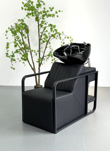 Bac à shampoing en céramique pour salon de coiffure, design contemporain, avec chaise en cuir PU et structure métallique - Product Image 2