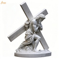Chrétien catholique célèbre grande pierre sculpter jésus 14 Stations septième station marbre blanc jésus tombe la deuxième fois Sculpture