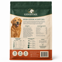 Sachet d'emballage alimentaire laminé mat personnalisé à fond carré refermable pour aliments secs pour chiens, recette poulet, scellage huit côtés