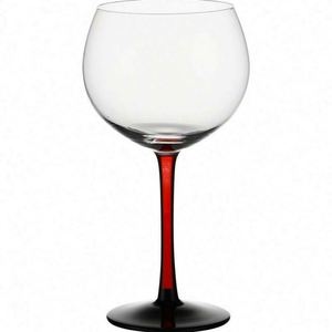 Copa de Vino Clásica de Cristal con Lazo Negro PP - Base Negra y Tallo Rojo, Lujo para Comidas, Bodas y Fiestas - Product Image 1
