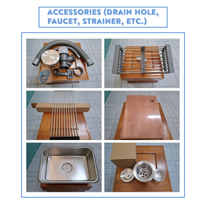 Évier en acier inoxydable à double cuvette fait à la main avec égouttoir et trou à ordures à double trou - Product Image 6