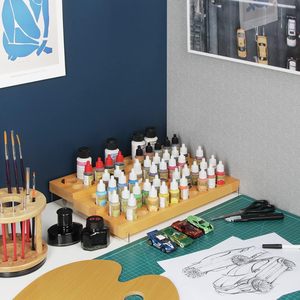 Étagère de rangement pour peinture acrylique à trois niveaux, support en bois, organisateur de bureau multifonctionnel, type sur pied, résistant à l'humidité - Product Image 4