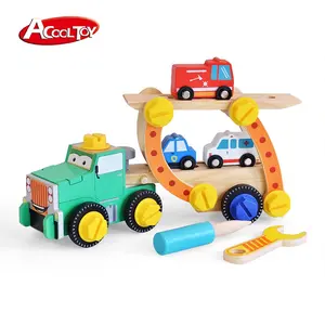 木制双层运输卡车汽车婴儿工程车模型车儿童早教玩具