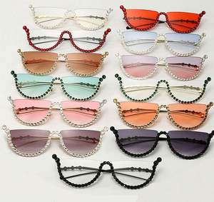 Lunettes de soleil œil de chat demi-cerclées pour femme, monture en cristal de luxe, ornées de strass et de diamants, collection 2021 - Product Image 6