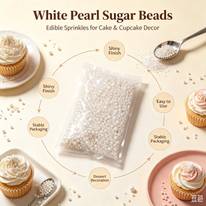 Perles de sucre comestibles blanches 1000g, assortiment 2-10mm, perles de gâteau à coque dure pour la décoration de gâteaux de mariage - Product Image 6