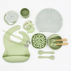 customised silicone baby bibs waterproof and suction baby bowl set, bpa free wholesale infant feeding bib