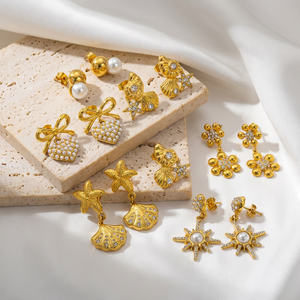 JUSNOVA - Aretes de Acero Inoxidable con Baño de Oro PVD de 18K, Resistentes al Agua, Antideslustre, Modernos, Minimalistas, Geométricos Irregulares, Unisex - Product Image 1