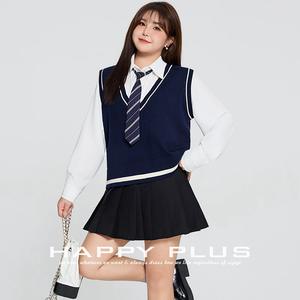 ชุดเสื้อกั๊กถัก runqi สำหรับเด็กผู้หญิงสีน้ำเงินเข้มคอวีพร้อมเสื้อสีขาวและกระโปรงจีบสีดำ N8824เครื่องแบบนักเรียน - Product Image 5