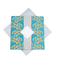 Belle Texture papier Orange spécial bleu floqué velours carte d'invitation de mariage et cartes de vœux en daim
