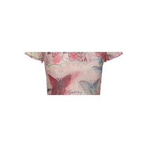 T-shirt Chic da <span class=keywords><strong>Donna</strong></span> con <span class=keywords><strong>Motivi</strong></span> a Farfalla e Schizzi di Vernice, Maglia a Maniche Corte in Maglia, Top Corto con Dettagli a Contrasto - Product Image 3