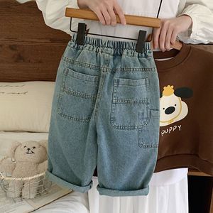 Colección Otoño, Jeans para Niños, Pantalones Casuales de Pierna Recta con Múltiples Bolsillos y Pantalones Largos Lavados a la Arena para Niños y Niñas - Product Image 3