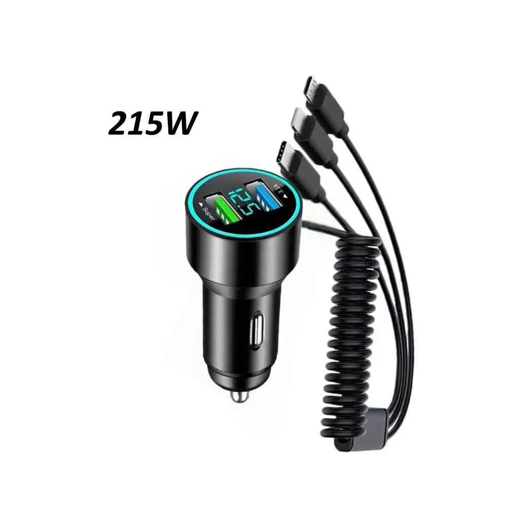 New Portable 5 In 1 Dual Port 215w Fast Car Fast Phone Charger Usb Car Charger with cable Usb Quick car Charger for iphone 15 14