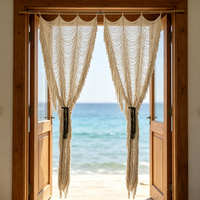 Rideau en macramé fait main, style bohème, en coton tissé avec des pompons, pour décoration murale extérieure, patio, mariage, ou toile de fond.