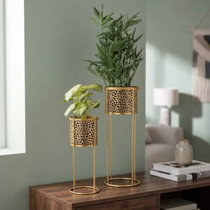 Soporte moderno de metal de 2 niveles para plantas con maceta blanca y patas doradas, expositor de flores para interiores, decoración del hogar, estilo minimalista - Product Image 5