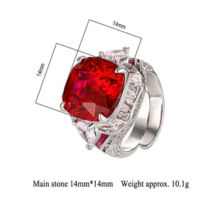 Vintage Jewelry Eco-friendly Copper 14*14MM Red Corundum Zircon Large Colorful Statement <b>Adjustable</b> <b>Rings</b> for Women - Product Image 2