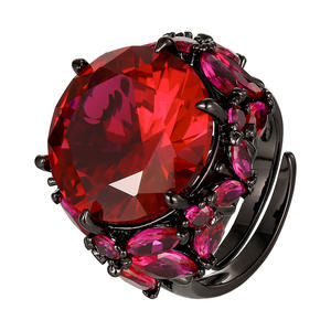 Bague en cuivre écologique plaqué or <span class=keywords><strong>noir</strong></span> avec corindon rouge et <span class=keywords><strong>spinelle</strong></span> bleue de 16 mm, sertie de zircone cubique, pour des déclarations tendance - Product Image 1