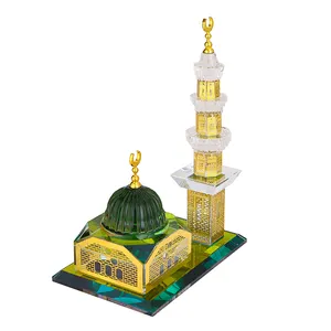 Produsen kaca kustom kaca kristal ornamen jam menara untuk Islami souvenir untuk hadiah Makkah