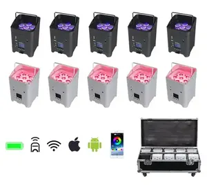 10pcs के साथ मामले बैटरी वायरलेस बराबर 6x18w rgbwa यूवी 6in1 डीजे बराबर प्रकाश आईआर रिमोट और वाईफ़ाई नियंत्रण एलईडी के लिए बराबर स्टेज पार्टी दिखाएँ