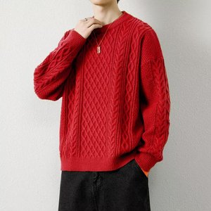 Pull en maille torsadée rouge <span class=keywords><strong>de</strong></span> haute qualité pour homme, idéal pour l'hiver, style Cleanfit, à porter seul ou en sous-vêtement - Product Image 2