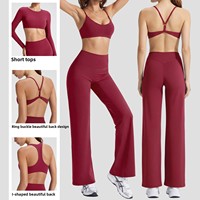 Ensemble de sport respirant en nylon et élasthanne pour femme, avec soutien-gorge intégré, coupe ajustée, manches longues, idéal pour le yoga, le Pilates et la course, toutes saisons