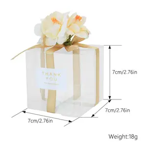 ริบบิ้นดอกไม้ตกแต่งกล่องสี่เหลี่ยมพลาสติกพีวีซีใสสำหรับของที่ระลึกงานแต่งงาน