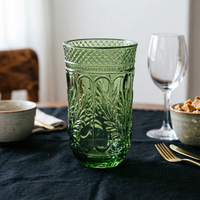 Verre à eau en verre coloré gaufré de style européen, de qualité alimentaire, pressé à la machine, pour mariages et fêtes